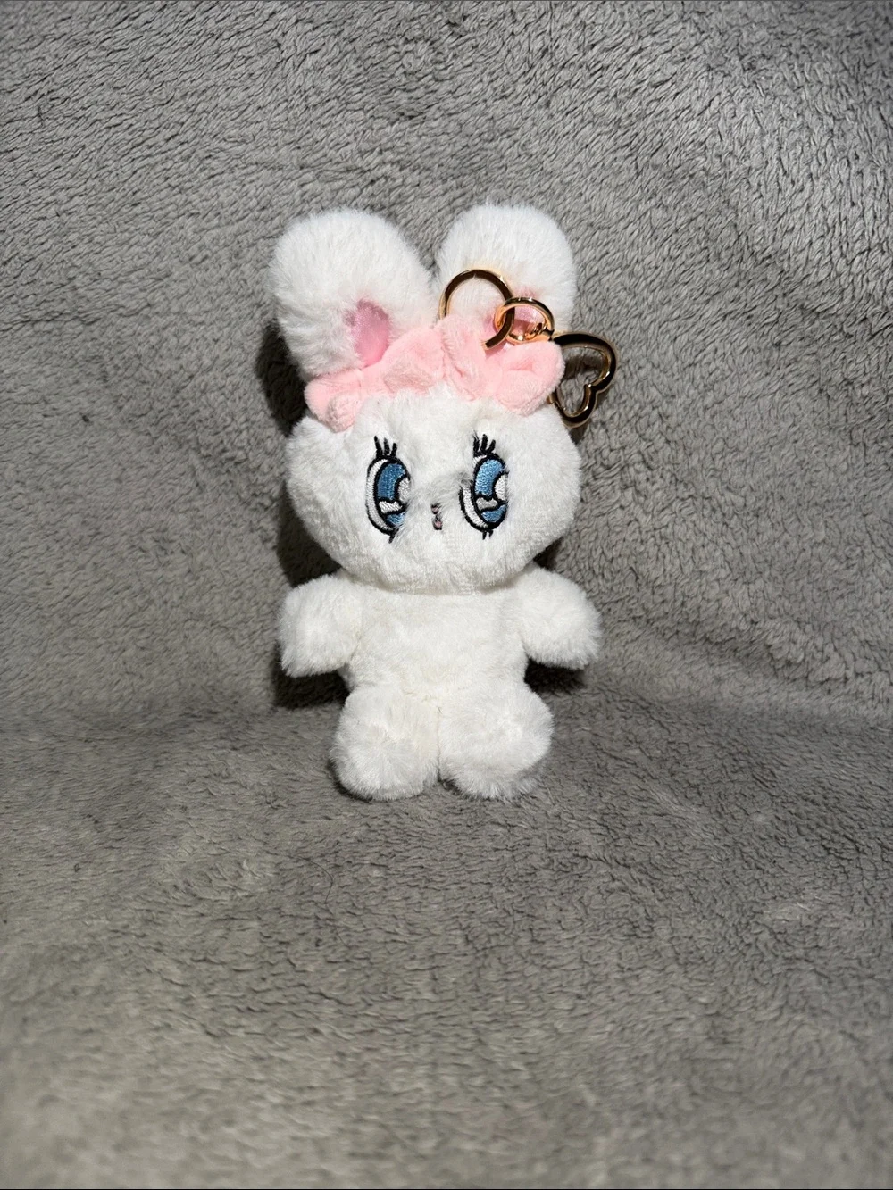 White Bunny Plush Keychain with Pink Bow for Small Pets